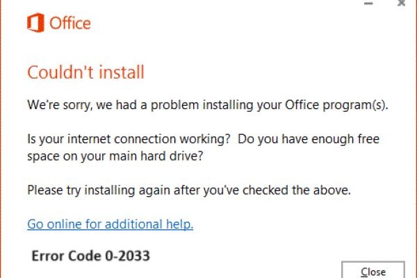 Office Installation Error Code 0-2033