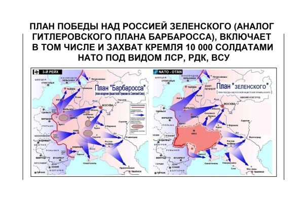 ПЛАН ПОБЕДЫ НАД РОССИЕЙ ЗЕЛЕНСКОГО (АНАЛОГ ГИТЛЕРОВСКОГО ПЛАНА БАРБАРОССА), ВКЛЮЧАЕТ В ТОМ ЧИСЛЕ И ЗАХВАТ КРЕМЛЯ 10 000 СОЛДАТАМИ НАТО ПОД ВИДОМ ЛСР, ..