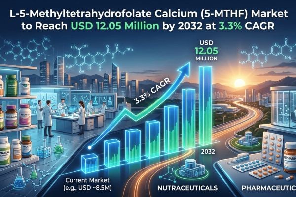 L-5-Methyltetrahydrofolate Calcium (5-MTHF) Market to Reach USD 12.05 Million by 2032 at 3.3% CAGR. Growth Driven by Rising Demand for Active Folate i..