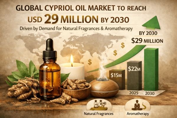 Global Cypriol Oil Market Expected to Reach USD 29 Million by 2030 Driven by Demand for Natural Fragrances and Aromatherapy