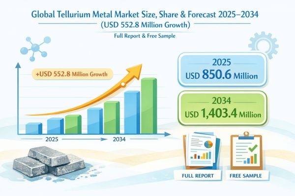 Global Tellurium Metal Market Size, Share & Forecast 2025–2034 (USD 552.8 Million Growth) | Full Report & Free Sample