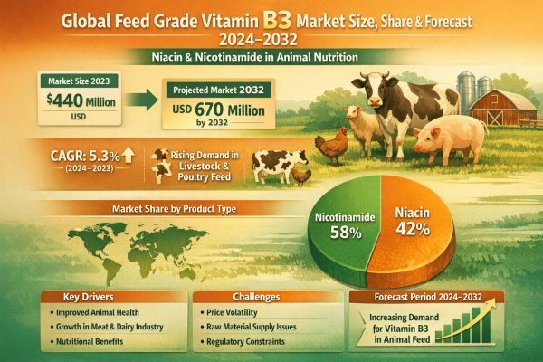 Global Feed Grade Vitamin B3 Market Size, Share & Forecast 2024–2032 | Niacin & Nicotinamide in Animal Nutrition