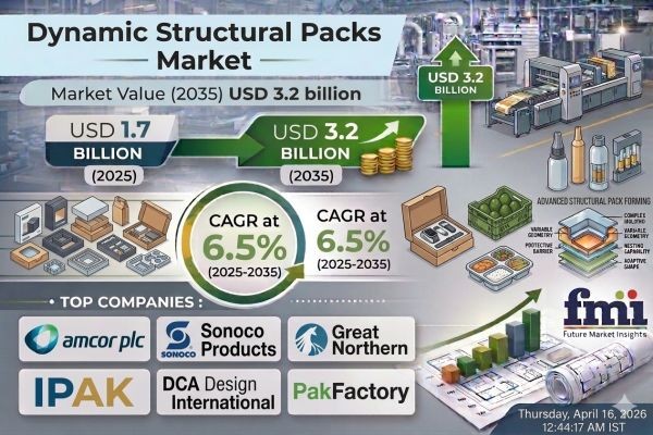 Dynamic Structural Packs Market will grow from USD 3.2 billion by 2035, at a CAGR of 6.5%.
