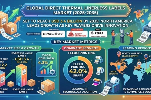 Global Direct Thermal Linerless Labels Market Set to Reach USD 3.4 Billion by 2035: North America Leads Growth as UPM Raflatac, Avery Dennison, and Ze..