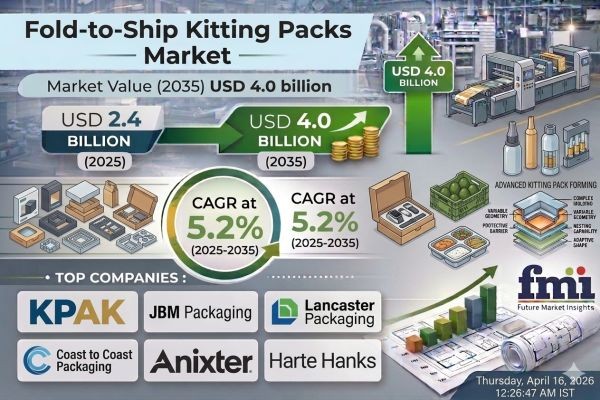 The fold-to-ship kitting packs market is projected to grow USD 4.0 billion by 2035, expanding at a CAGR of 5.2%.
