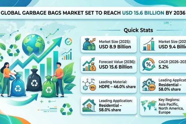 Global Garbage Bags Market Set to Reach USD 15.6 Billion by 2036