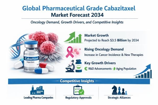 Global Pharmaceutical Grade Cabazitaxel Market Forecast 2034: Oncology Demand, Growth Drivers, and Competitive Insights