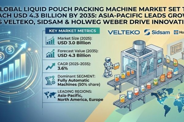 Global Liquid Pouch Packing Machine Market Set to Reach USD 4.3 Billion by 2035: Asia-Pacific Leads Growth as VELTEKO, Sidsam & Holweg Weber Drive Inn..