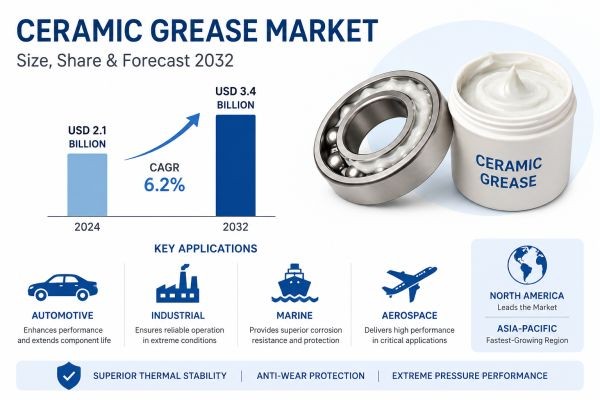 Ceramic Grease Market Size, Share & Forecast 2032 | Global Industry Analysis by Automotive, Industrial, Marine & Aerospace Applications