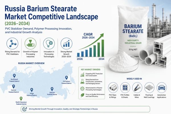 Russia Barium Stearate Market Competitive Landscape (2026-2034): PVC Stabilizer Demand, Polymer Processing Innovation, and Industrial Growth Analysis