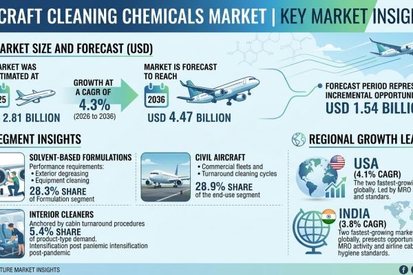 Aircraft Cleaning Chemicals Market Forecast 2026–2036: Rising Airline Hygiene Standards and Expanding MRO Activity Drive Global Growth