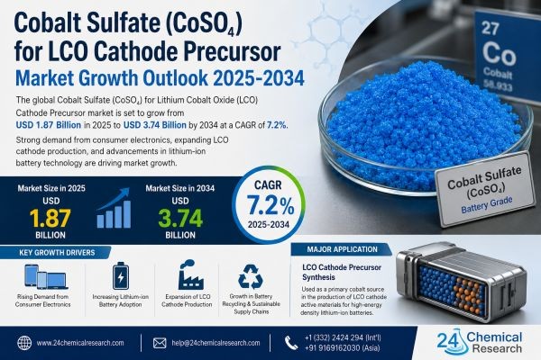 Global Cobalt Sulfate (CoSO₄) for LCO Cathode Precursor Market Size, Share & Forecast 2025–2034
