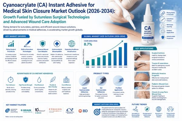 Cyanoacrylate (CA) Instant Adhesive for Medical Skin Closure Market Outlook (2026-2034): Growth Fueled by Sutureless Surgical Technologies and Advance..