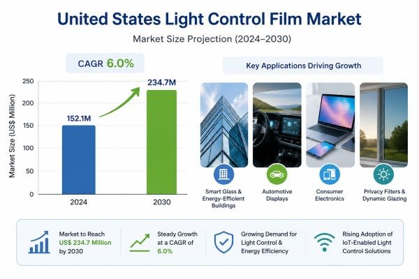 United States Light Control Film Market Size, Share & Forecast 2030 | Growth Driven by Smart Glass, Automotive Displays & Energy-Efficient Building ..