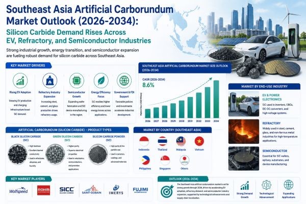 Southeast Asia Artificial Carborundum Market Outlook (2026-2034): Silicon Carbide Demand Rises Across EV, Refractory, and Semiconductor Industries