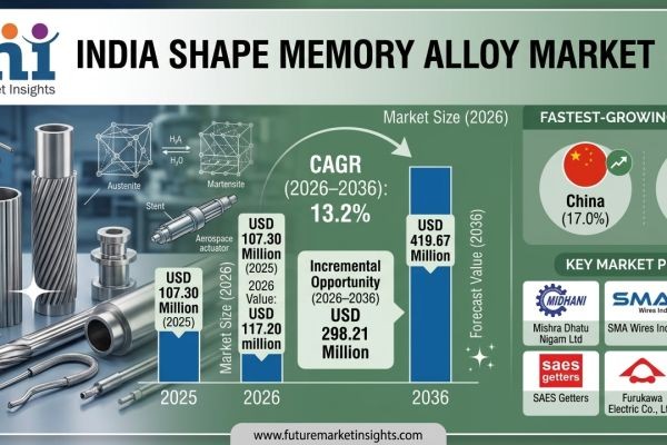 India Shape Memory Alloy Market Forecast 2026–2036: Growth Driven by Medical Innovation and Smart Material Adoption