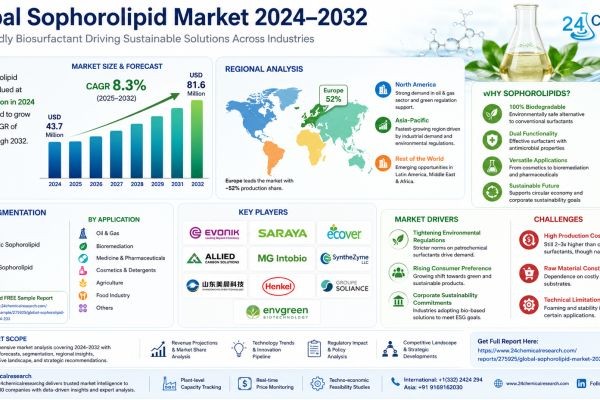 Global Sophorolipid Market Size, Share & Forecast 2024–2032: Growth Driven by Eco-Friendly Biosurfactants, Green Chemistry, and Sustainable Industrial..