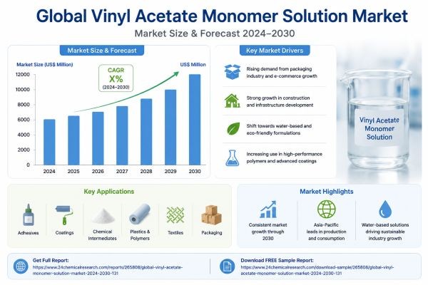 Global Vinyl Acetate Monomer (VAM) Solution Market Size, Share & Forecast 2030 | Growth Driven by Packaging, Construction & Eco-Friendly Polymer Deman..