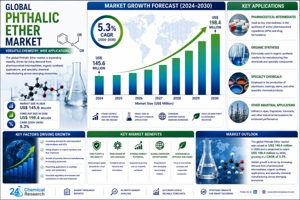 Global Phthalic Ether Market to Reach US$ 198.4 Million by 2030 Driven by Pharmaceutical and Specialty Chemical Demand