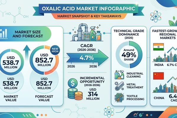 Oxalic Acid Market Forecast 2026–2036: Industrial Cleaning, Rare Earth Processing, and Battery Material Demand