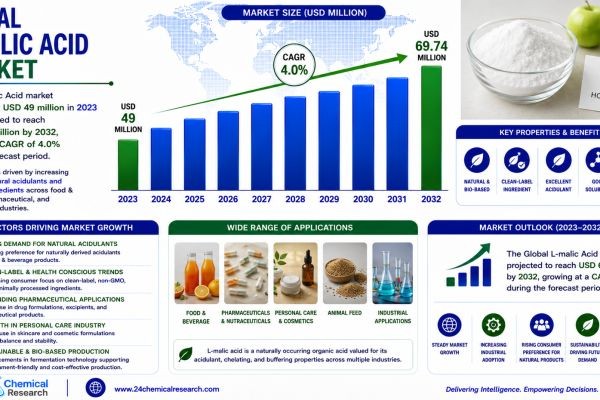 Global L-Malic Acid Market to Reach USD 69.74 Million by 2032