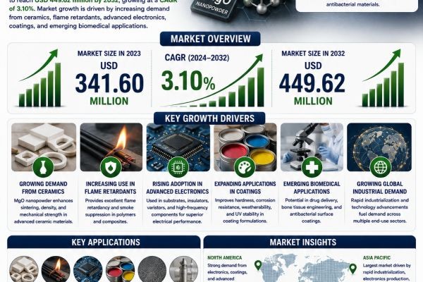 Global Magnesium Oxide Nanopowder Market to Reach USD 449.62 Million by 2032 Driven by Ceramics and Flame Retardant Demand