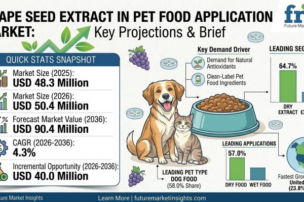 Grape Seed Extract in Pet Food Application Market to Reach USD 90.4 Million by 2036