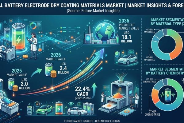 Global Battery Electrode Dry Coating Materials Market Forecast 2026–2036: Market Expansion Driven by Solvent-Free Technologies