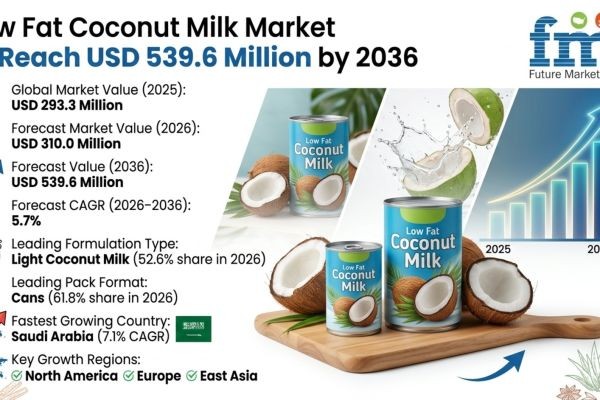 Low Fat Coconut Milk Market to Reach USD 539.6 Million by 2036