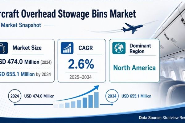 Aircraft Overhead Stowage Bins Market to Reach USD 655.1 Million by 2034, Driven by Cabin Modernization
