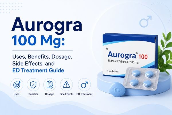 Aurogra 100 Mg: Uses, Benefits, Dosage, Side Effects, and ED Treatment Guide
