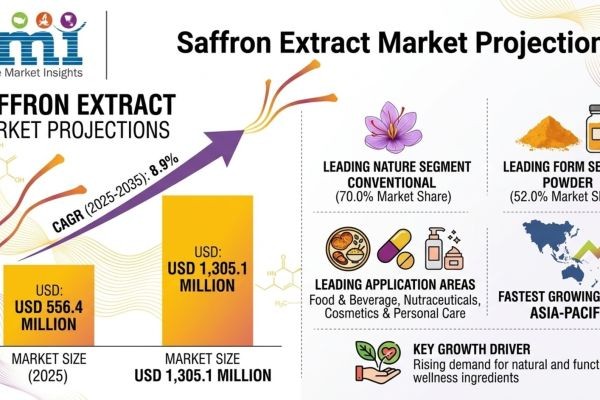 Saffron Extract Market to Reach USD 1,305.1 Million by 2035