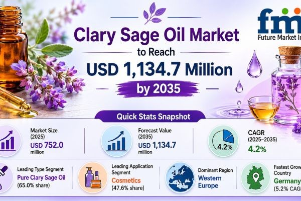 Clary Sage Oil Market to Reach USD 1,134.7 Million by 2035
