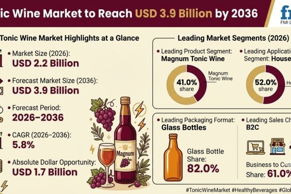 Tonic Wine Market to Reach USD 3.9 Billion by 2036