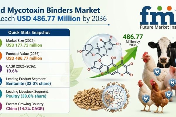 Feed Mycotoxin Binders Market to Cross USD 486.77 Million by 2036 Powered by Climate-Driven Grain Risks and Strict Residue Limits