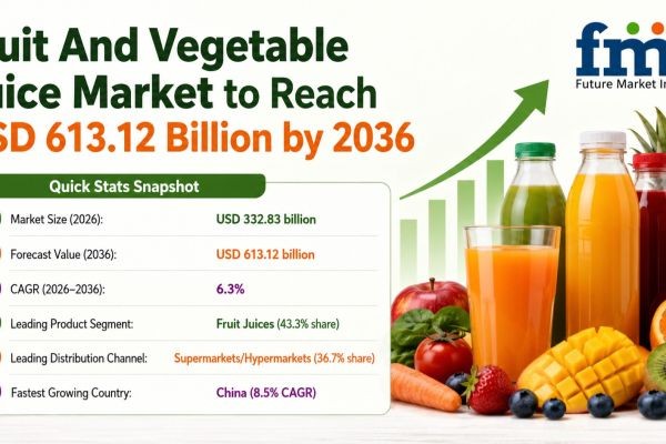 Fruit and Vegetable Juice Market to Reach USD 613.12 Billion by 2036