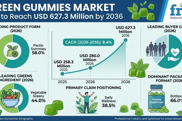 Greens Gummies Market Set to Reach USD 627.3 Million by 2036