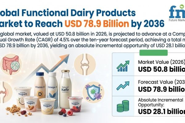 Global Functional Dairy Products Market to Reach USD 78.9 Billion by 2036