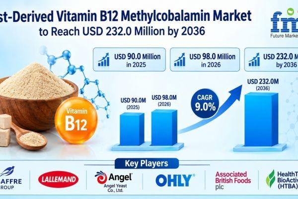 Global Yeast-Derived Vitamin B12 Methylcobalamin Market to Reach USD 232.0 Million by 2036 Driven by Bioactive Vegan Formulations, Clinical Deficiency..