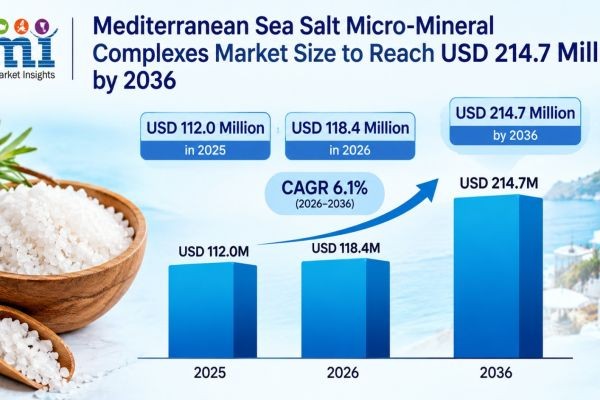 Mediterranean Sea Salt Micro-Mineral Complexes Market Size to Reach USD 214.7 Million by 2036, Driven by Food Seasonings, Hydration Powders, and Powde..