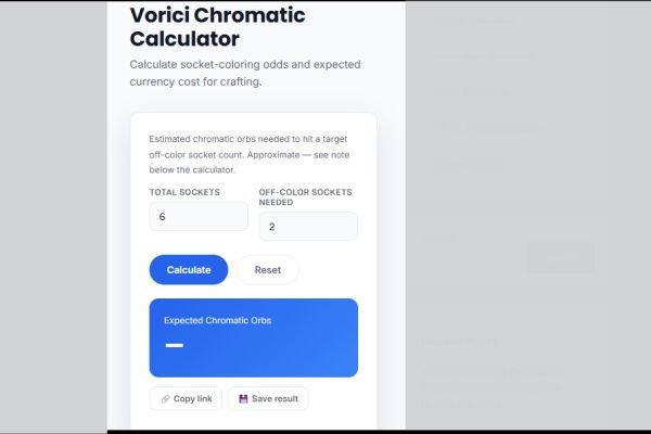 Poe Vorici Calc for Smarter Chromatic Orb Planning and Efficient Gear Crafting