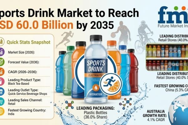 Sports Drink Market to Reach USD 60.0 Billion by 2035 Driven by Low-Sugar Innovations, Everyday Active Nutrition, and Advanced Hydration Formats