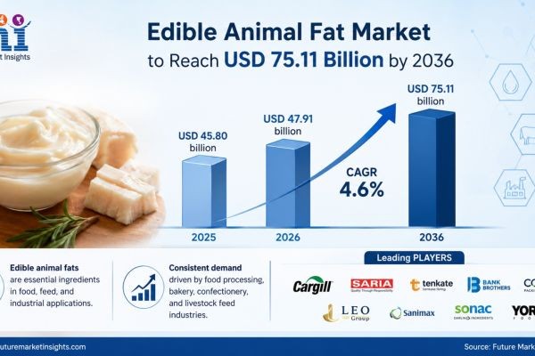 Edible Animal Fat Market to Reach USD 75.11 Billion by 2036 Driven by Bakery Lamination Functionality, Foodservice Tallow Revival