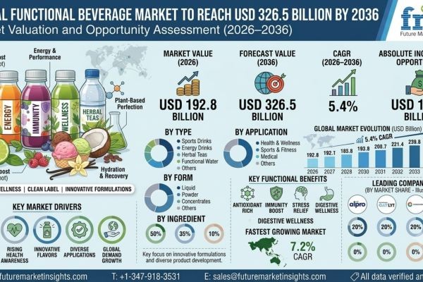 Global Functional Beverage Market to Reach USD 326.5 Billion by 2036 Driven by Energy Drinks, Probiotic Innovations, and Preventive Health Trends