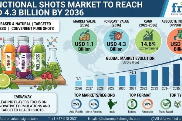 Functional Shots Market to Reach USD 4.3 Billion by 2036 Driven by Concentrated Energy Formulations, Convenience Retail, and On-the-Go Wellness