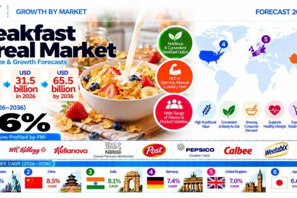 Breakfast Cereal Market to Reach USD 65.5 Billion by 2036, Driven by Whole-Grain Innovation and Demand for High-Protein Nutrition